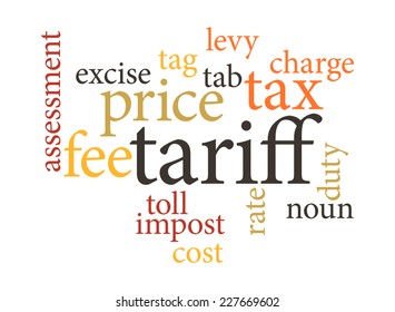 term of tariff in word clouds. isolated on white background.