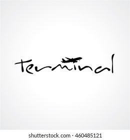 Terminal with airplane flight. Logo design element.