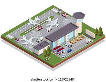 Terminal of the airport. Isometric. Isolated on white background. Vector illustration.