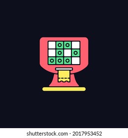 Terminal based lottery game RGB color icon for dark theme. Electronic gambling machine. Printing tickets. Isolated vector illustration on night mode background. Simple filled line drawing on black
