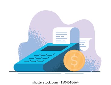Terminal, check. Payment for services, purchases. Vector illustration