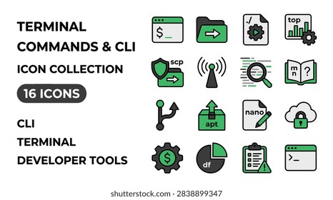 Terminal Commands and CLI Icon Collection Developer Tools