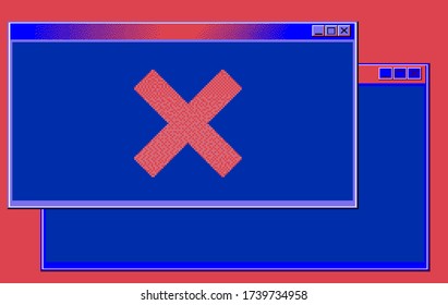 Terminal console window of retro PC with cross icon. Malware and ransomware concept.