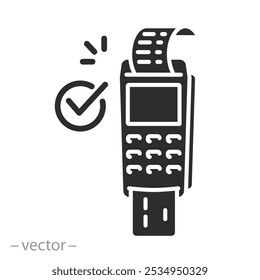 terminal contactless pay, successful payment icon, approved, pos machine, device for credit card or nfc, electronic reader, flat vector illustration