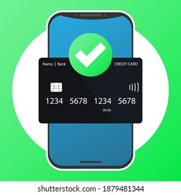 Terminal credit card check mark, great design for any purposes. Flat icon. Isolated vector illustration. Flat cartoon vector illustration.