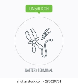 Terminal electrical clips icon. Charging the battery sign. Linear outline circle button. Vector