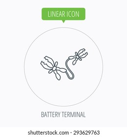 Terminal electrical clips icon. Charging the battery sign. Linear outline circle button. Vector