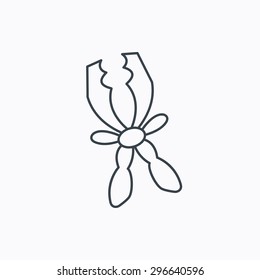 Terminal electrical clips icon. Charging the battery sign. Linear outline icon on white background. Vector
