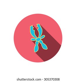 Terminal electrical clips icon. Charging the battery sign. Red flat circle button. Linear icon with shadow. Vector