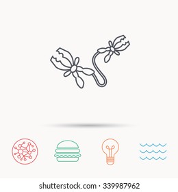 Terminal electrical clips icon. Charging the battery sign. Global connect network, ocean wave and burger icons. Lightbulb lamp symbol.
