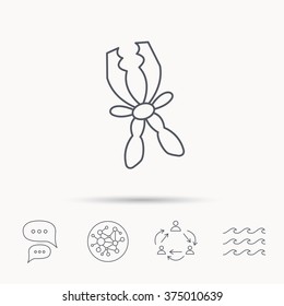 Terminal electrical clips icon. Charging the battery sign. Global connect network, ocean wave and chat dialog icons. Teamwork symbol.