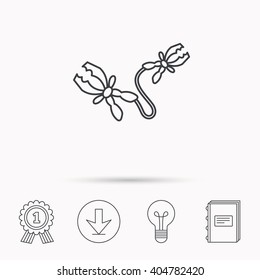 Terminal electrical clips icon. Charging the battery sign. Download arrow, lamp, learn book and award medal icons.