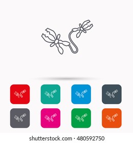 Terminal electrical clips icon. Charging the battery sign. Linear icons in squares on white background. Flat web symbols. Vector