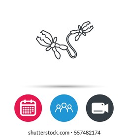 Terminal electrical clips icon. Charging the battery sign. Group of people, video cam and calendar icons. Vector