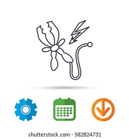 Terminal electrical clips icon. Charging the battery sign. Calendar, cogwheel and download arrow signs. Colored flat web icons. Vector