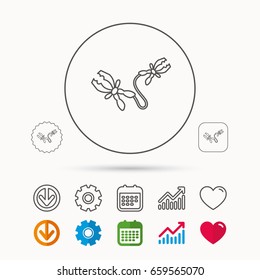 Terminal electrical clips icon. Charging the battery sign. Calendar, Graph chart and Cogwheel signs. Download and Heart love linear web icons. Vector