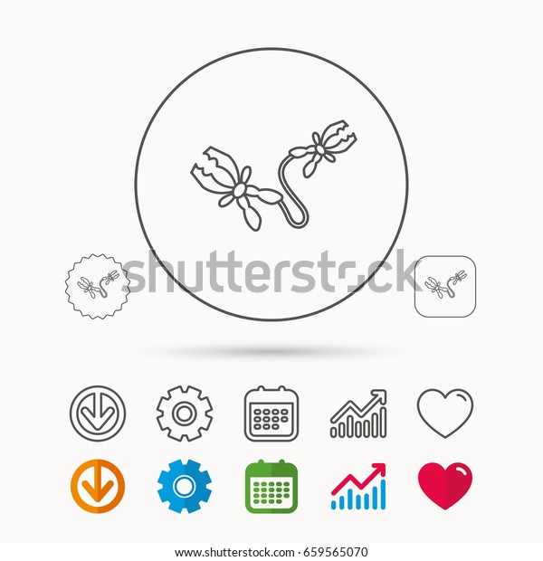 Terminal electrical clips icon. Charging the\
battery sign. Calendar, Graph chart and Cogwheel signs. Download\
and Heart love linear web icons.\
Vector