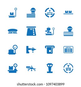 Terminal icon. collection of 16 terminal filled icons such as airport tower, jetway, lugagge weight, airport, credit card in atm. editable terminal icons for web and mobile.