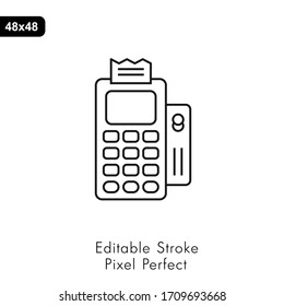 Icono de terminal en estilo de línea. Trazo editable. Icono del vector. Banca, métodos de pago e iconos de línea relacionados con la financiación establecidos con la terminal pos