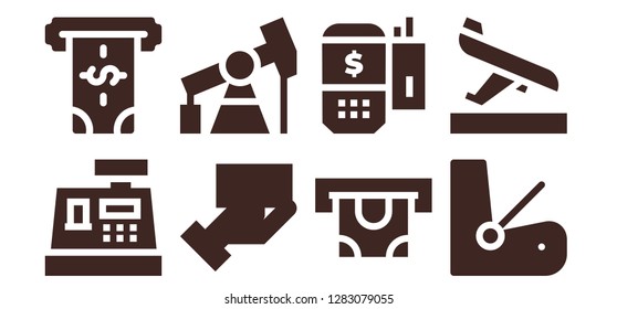  terminal icon set. 8 filled terminal icons. Simple modern icons about  - Cashier, Atm, Payment method, Pump jack, Payment terminal, Seat, Arrival