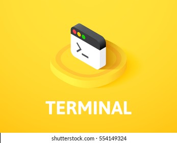 Terminal icon, vector symbol in flat isometric style isolated on color background