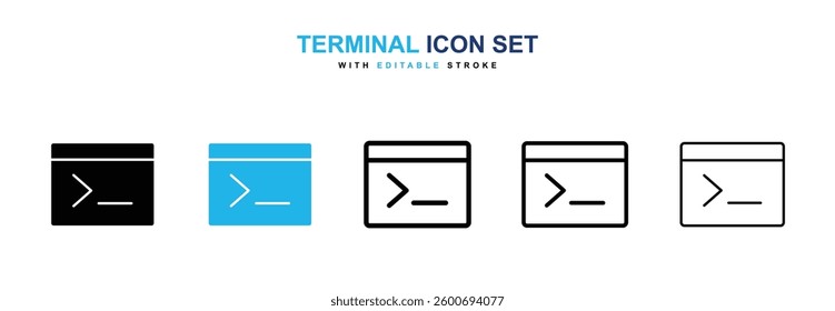 Terminal icons graphics set in black and blue colors