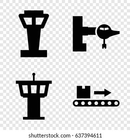 Terminal icons set. set of 4 terminal filled icons such as airport tower, jetway
