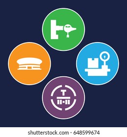 Terminal icons set. set of 4 terminal filled icons such as jetway, airport, cargo terminal