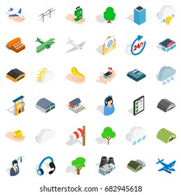 Terminal icons set. Isometric style of 36 terminal vector icons for web isolated on white background