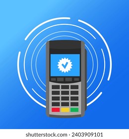 Terminal for payment by card. Flat, color, card payment, terminal design for card payment. Vector icon