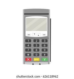 Terminal for payment by card. Payment machine, credit card and pos terminal, vector credit card machine, illustration of card terminal
