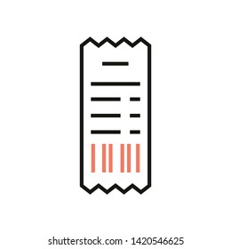 Terminal point sale icon with NFC payment sign in minimal trendy style. Receipt line icon for app design, cash receipt, bill smartphone, online banking. Thin line contour symbol. Editable stroke icon.