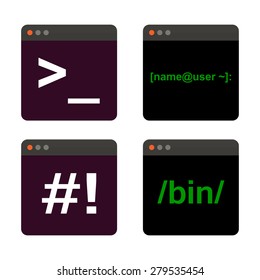 Terminal startup icon set, direct access to system via command line - illustration on white background