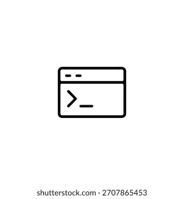 Ícone da janela do terminal com prompt de comando isolado no branco
Um ícone limpo e minimalista de uma janela de terminal de computador, com um símbolo de prompt de comando. Perfeito para representar a codificação, 