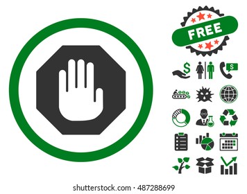 Terminate icon with free bonus design elements. Vector illustration style is flat iconic bicolor symbols, green and gray colors, white background.