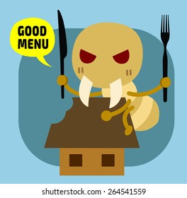 Termite Damage House. Cartoon Vector  Illustration