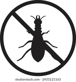 Icono libre de termita, señal de prohibición de insecto de termita, signo rojo de antitermita