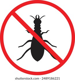 Termite Free icon, Termite Insect Prohibition Sign, Anti-termite red sign, no insect symbol red