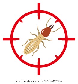 Termite Icon Red Target. Insect Pest Control Sign