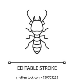 Termite linear icon. White ant. Thin line illustration. Insect pest. Contour symbol. Vector isolated outline drawing. Editable stroke