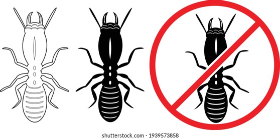 Termite on isolated whited background.Anti-termite red and blue icon on vector illustration