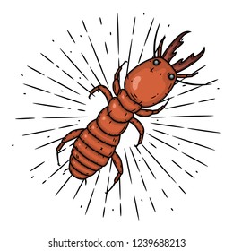 Termite. Vector illustration with termite and divergent rays. Used for poster, banner, web, t-shirt print, bag print, badges, flyer, logo design and more.  Vector Ant.