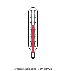 termometer temperature icon. The linear vector thermometer icon on isolated white background with red dial