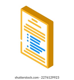 Terminologie Papier Dokument isometrische Symbol Vektor. Vertragsbedingungen für das Papierdokument. einzelne Symbolillustration