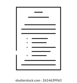 terms condition paper document line icon vector. terms condition paper document sign. isolated contour symbol black illustration