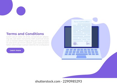 Terms And Conditions concept.  Document paper, contract. Vector illustration in flat style.
