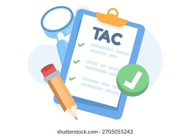 Concepto de Términos y condiciones en un estilo de ilustración plana, adecuado para Sitios web, páginas de destino, App móviles, carteles y Anuncios, que representan Acuerdos de usuario y lineamientos de políticas.