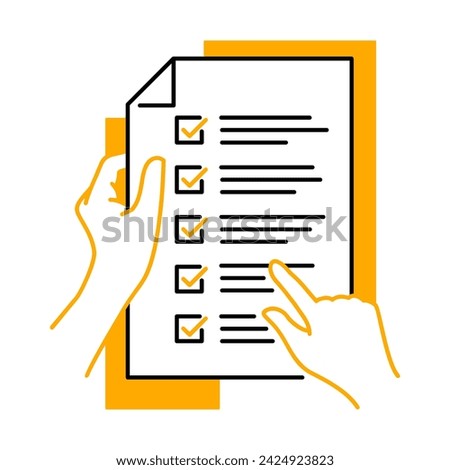 Terms and Conditions icon in bold line - Please read the license agreement - hands holding business paper with check list - human readung contract concept