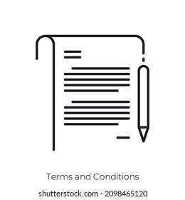 Terms And Conditions Icon. Outline Style Icon Design Isolated On White Background