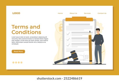Terms and conditions Landing page template concept Vector illustration